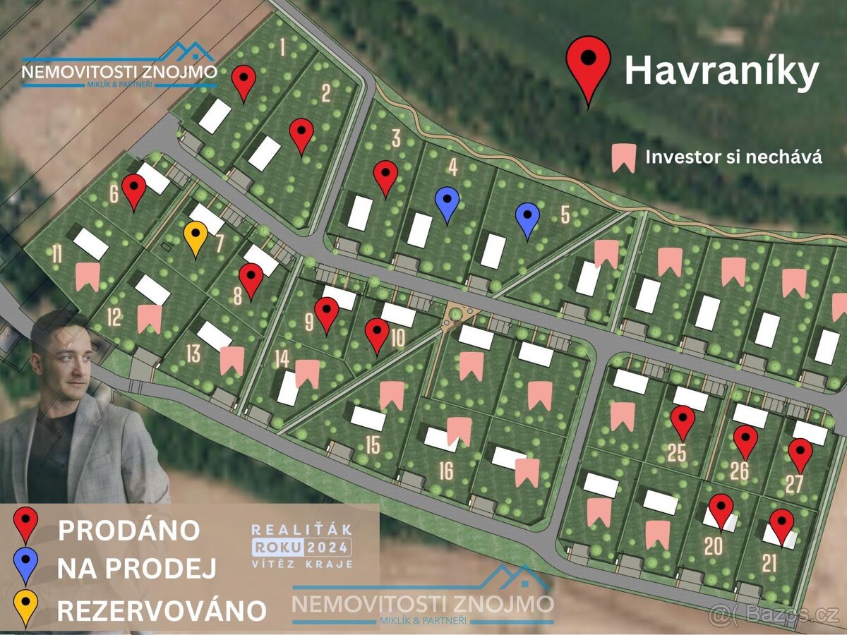 Prodej posledních 3 stavebních pozemků, k.ú. Havraníky u Zno