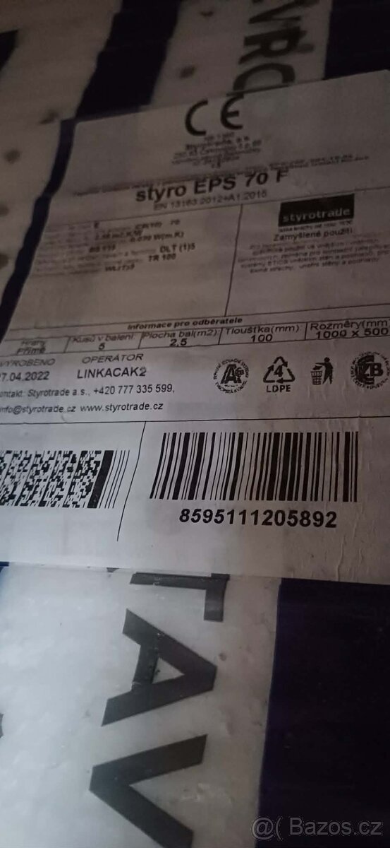 Fasádní polystyren EPS 70F tloušťka 100mm