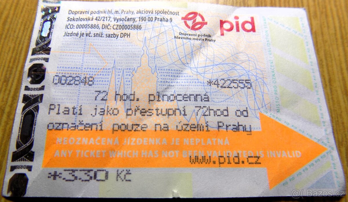 Jízdenka MHD Praha PID 330,-kč