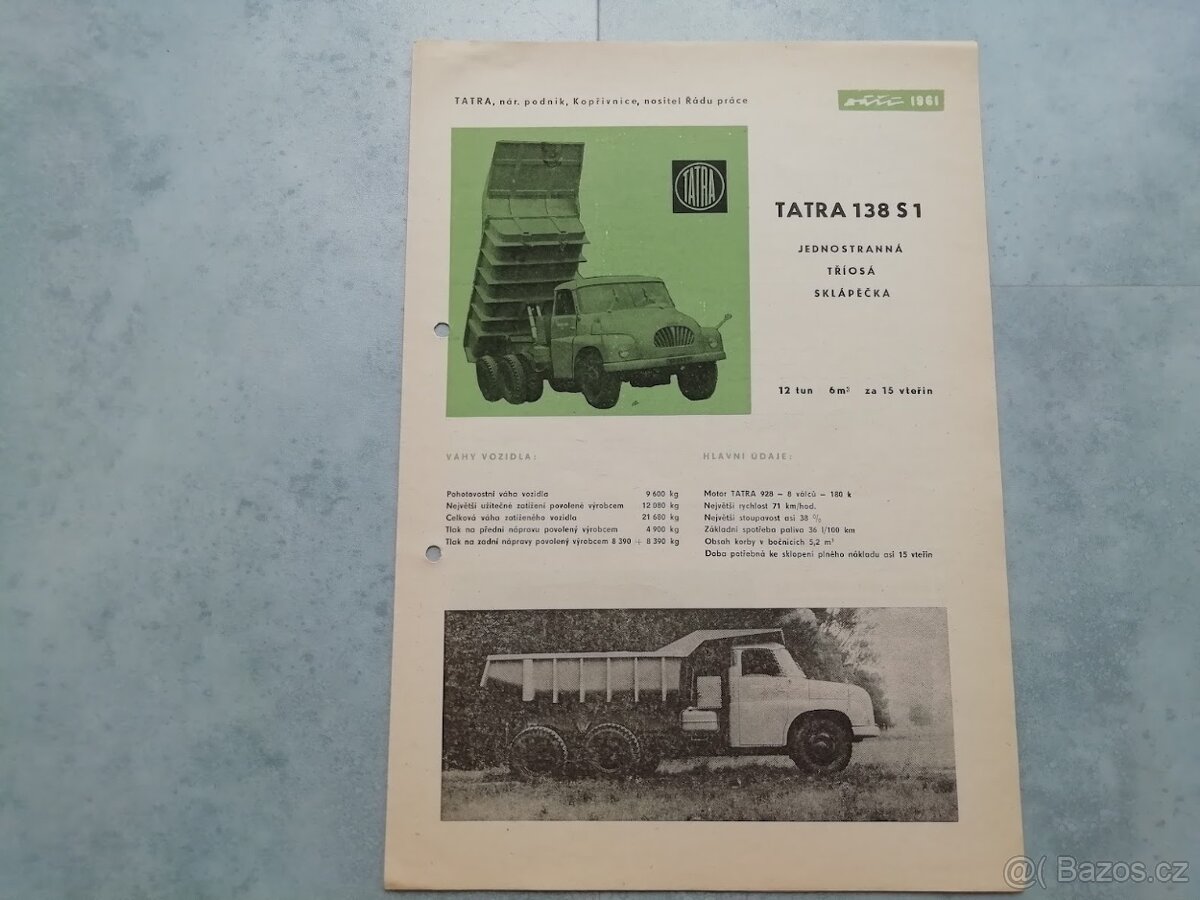 Tatra 138 S1 sklápěčka dempr dumper - prospekt 1961