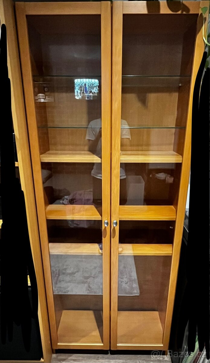 Knihovna/skříň Billy Ikea se skleněnými dveřmi