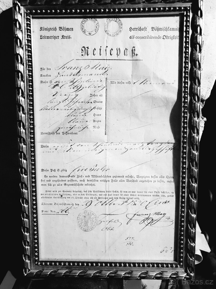 Starý cestovní pas z roku 1830