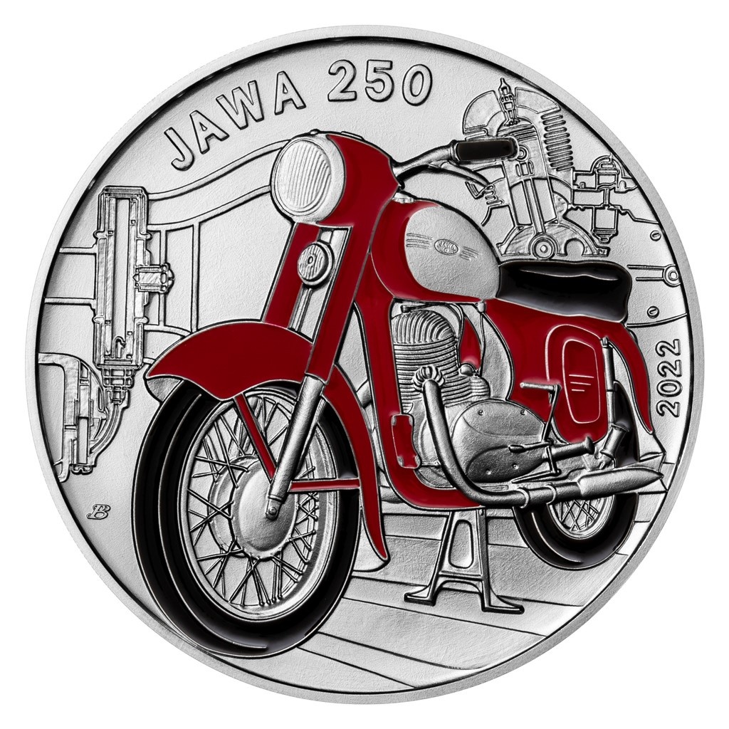 Stříbrná mince 500 Kč 2022 Motocykl Jawa 250 stand