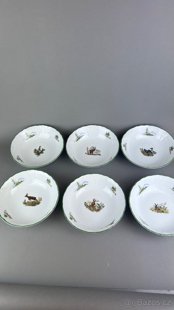 Sada misek na polévku, myslivecký porcelán