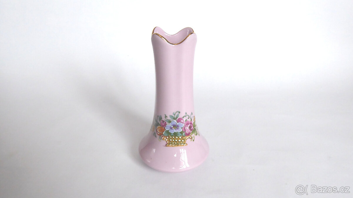 A120_ Váza, růžový porcelán, miniatura, retro, cca 1980