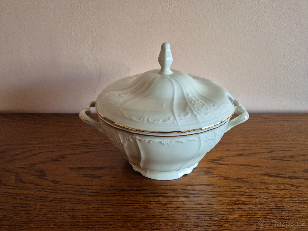 Polévková mísa zlatá linka slonová kost Bernadotte