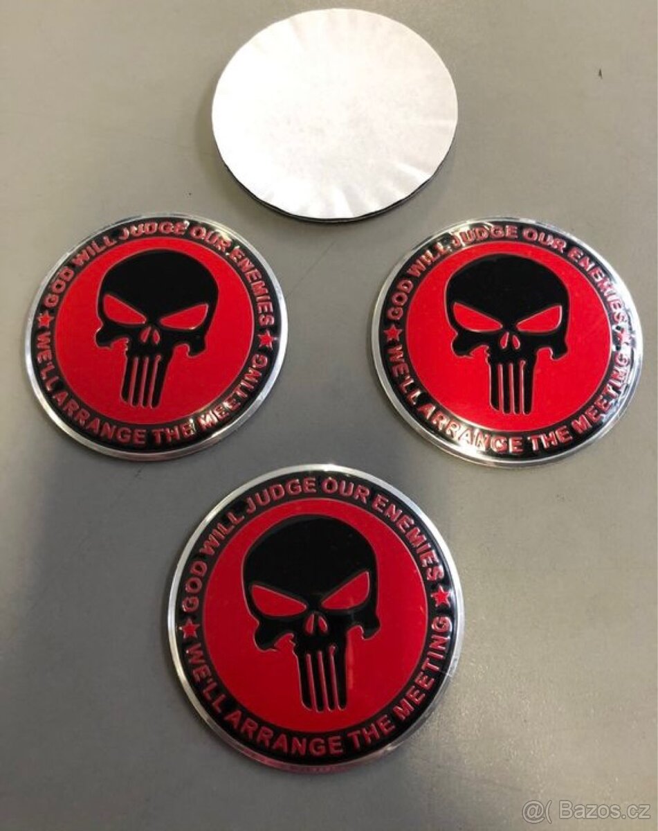 Středové pokličky /samolepky alu kola Punisher RED