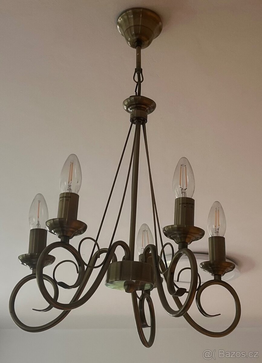 Lustr pětiramenný na řetězu + 5 led žárovek