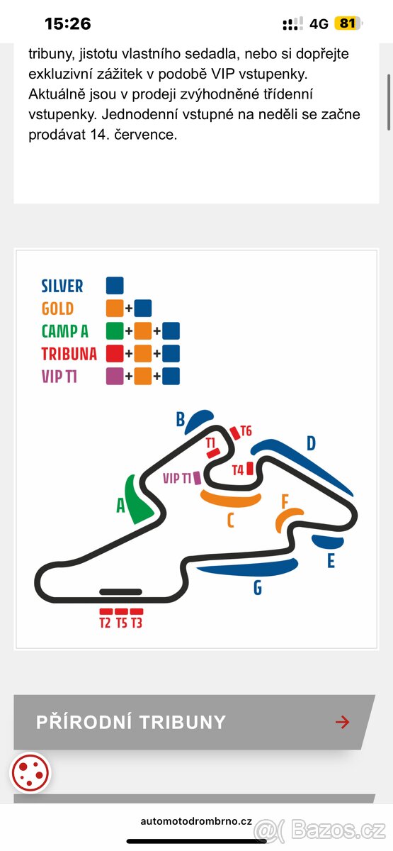 1 vstupenka Gold MOTOGP Brno