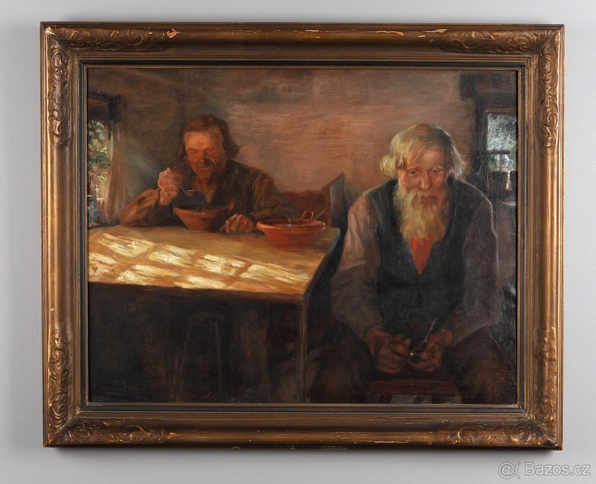 Ettler Magda - nádherný obraz - Žebráci, Olej na plátně XL
