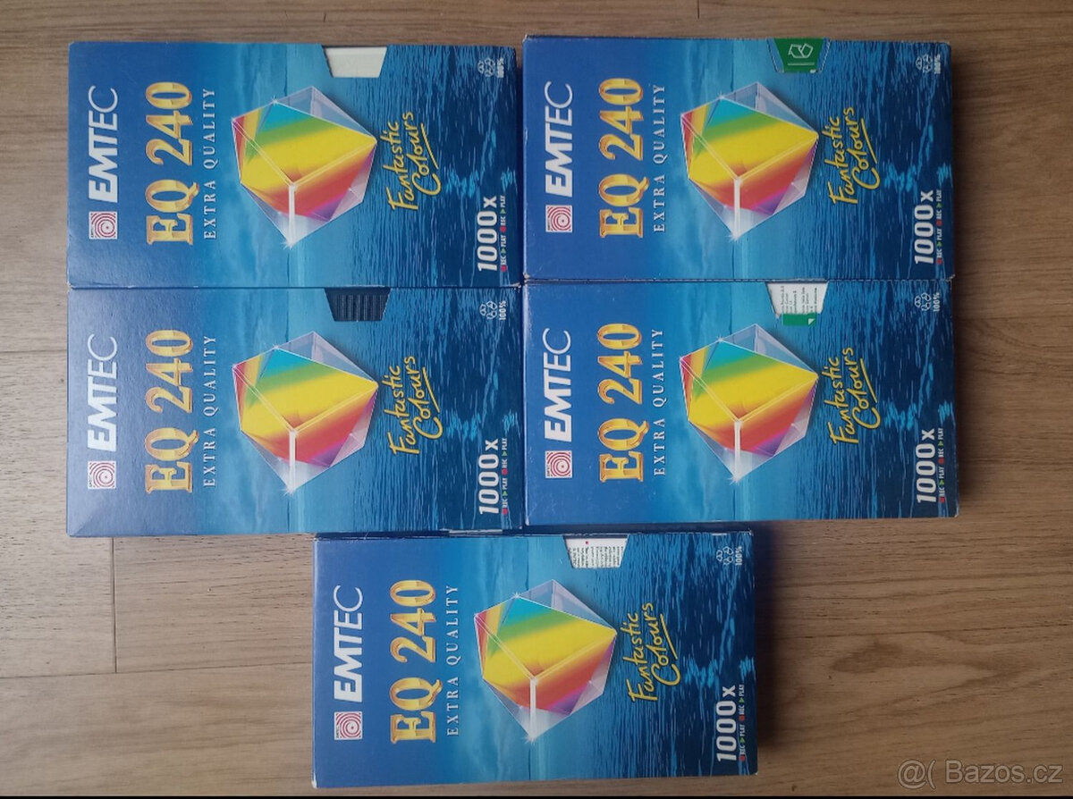 VHS videokazety EMTEC EQ 240 - 5ks za 100,- Kč.