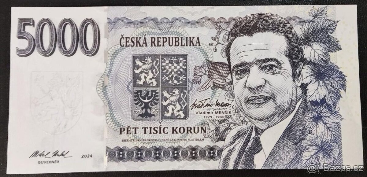5000 korun, Vladimír Menšík, UNC, F. Medina, emise 150 kusů