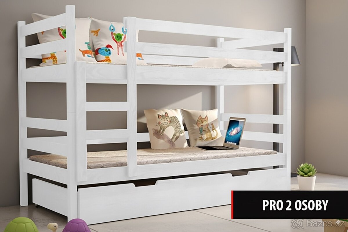 NOVÁ Patrová postel palanda bílá MASIV