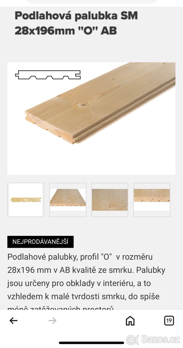 Podlahové palubky 28x196x4000 (cena za balík cca 3 m2)