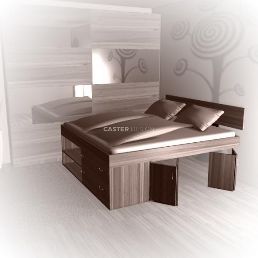 CASTER DESIGN VESTAVNÁ POSTEL S ÚLOŽNÝM PROSTOREM NA ZAKÁZKU