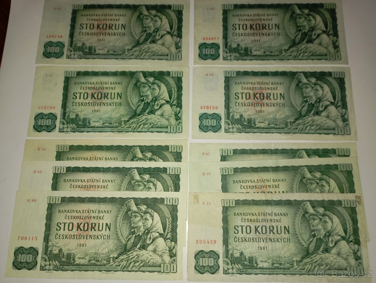 BANKOVKY 100 KČS 1961, VŠECHNY VYDANÉ SÉRIE