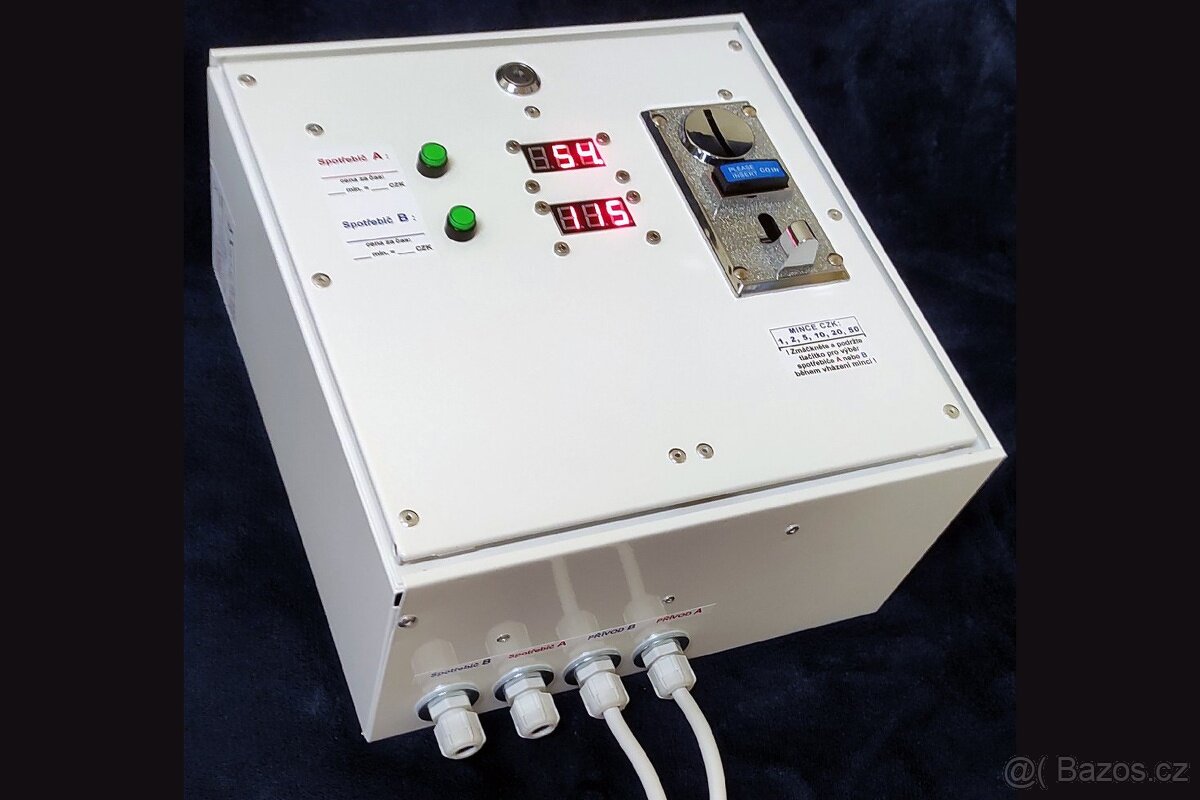 Dvojitý Mincovnik DUO pro pračky, sprchy, dveře. Časové relé