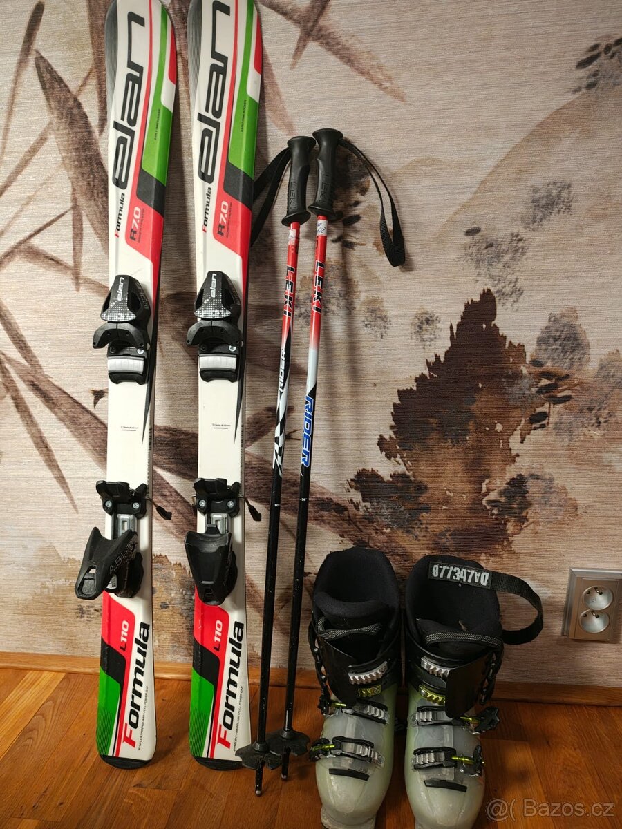 Dětské lyže Elan 110 + hůlky Leki + lyžáky
