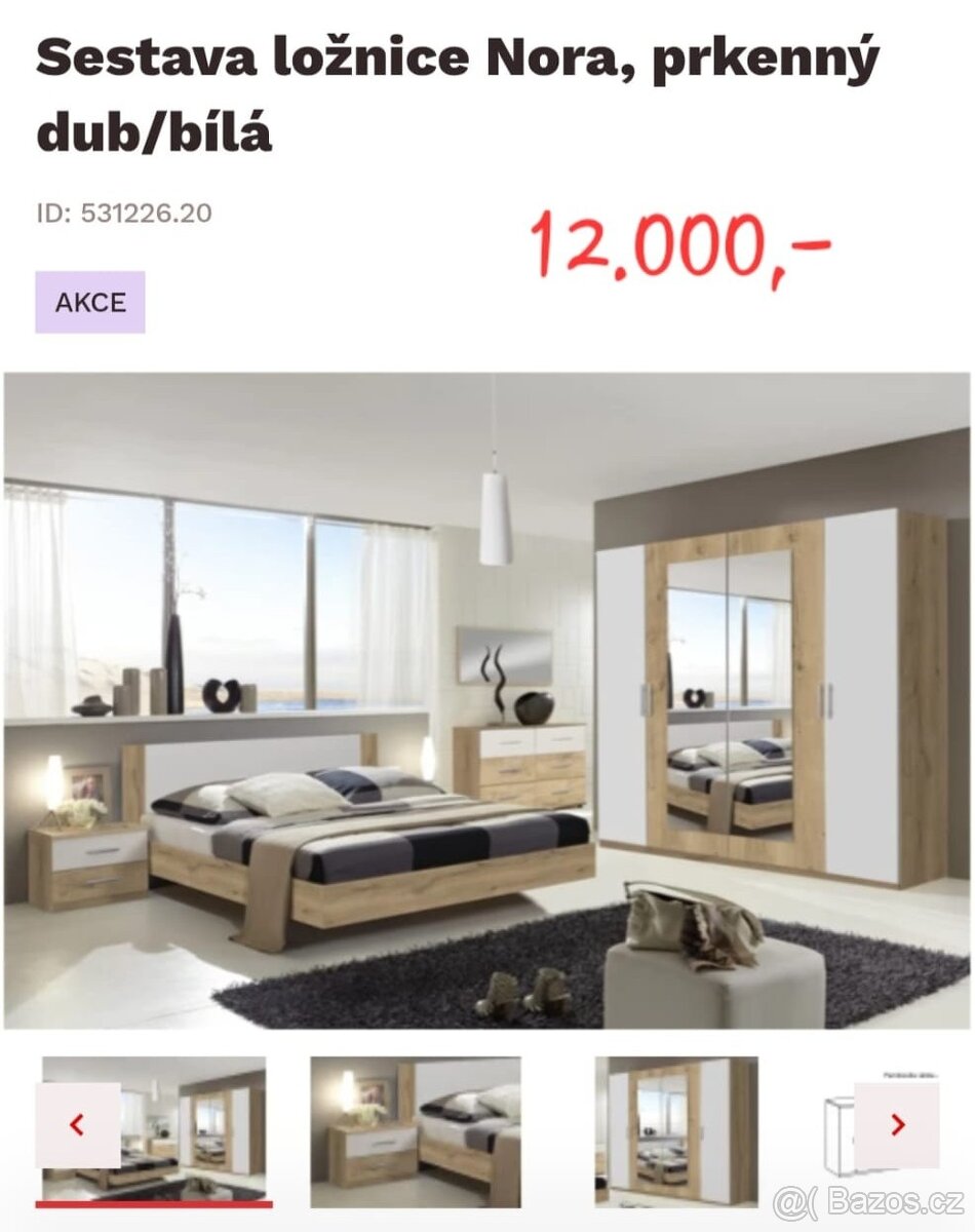 Ložnice-sestava šatní skříň, postel, noční stolky