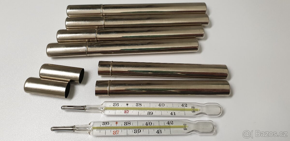 VOJENSKÝ TEPLOMĚR RTUŤOVÝ KOVOVÉ POUZDRO 1963