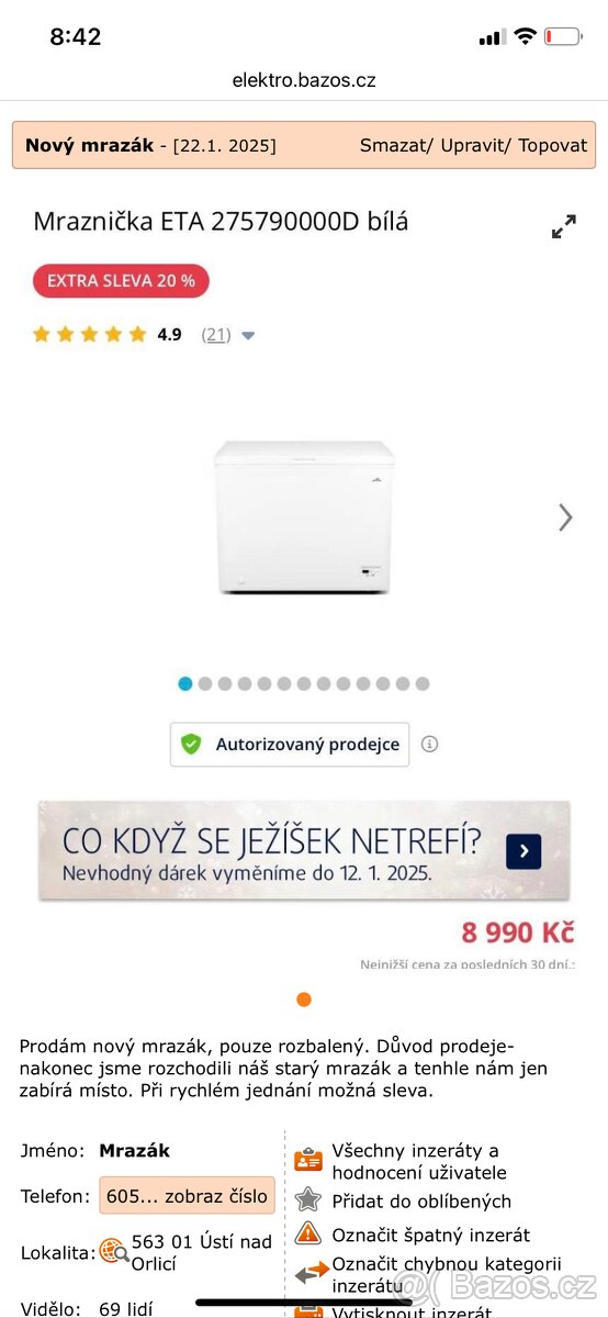 Prodám mrazák