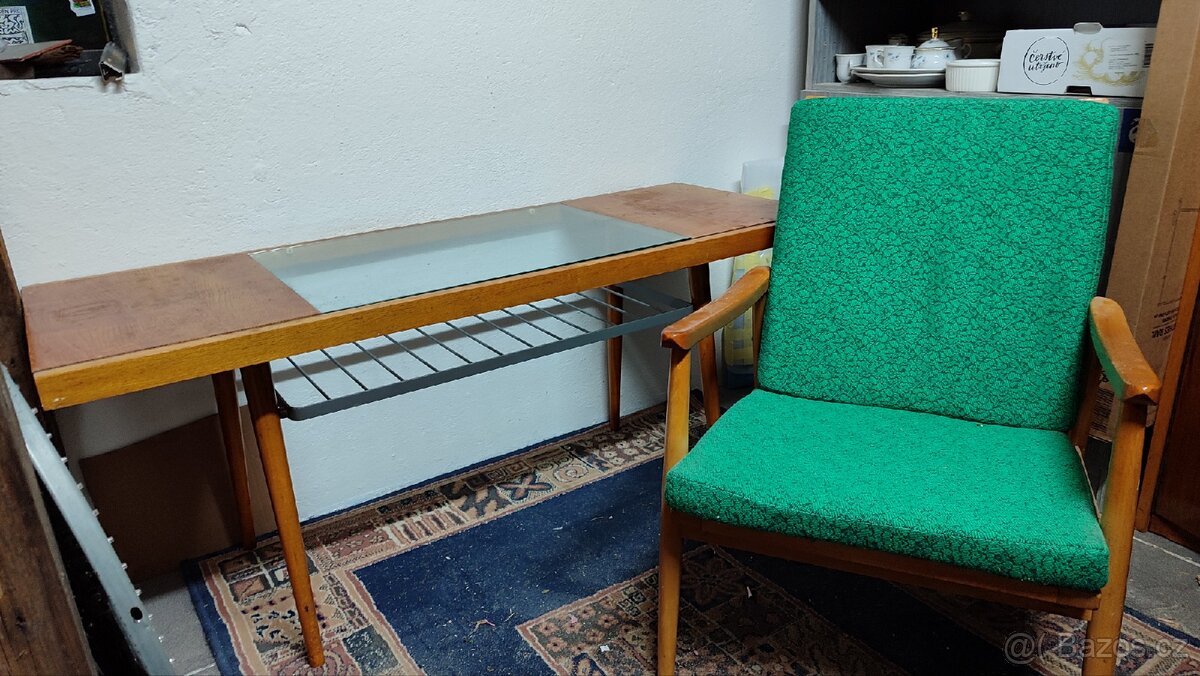 Retro konferenční stolek a 2 křesla