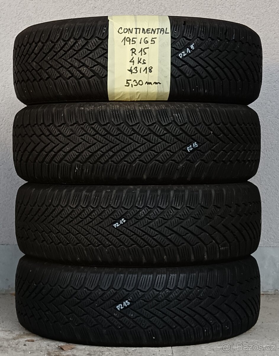 Zimní CONTINENTAL 195/65 R15 - 4ks, možnost přezutí