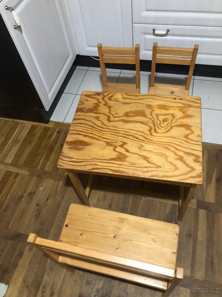 Dětský stoleček s úložným prostorem, lavice, 2 židličky