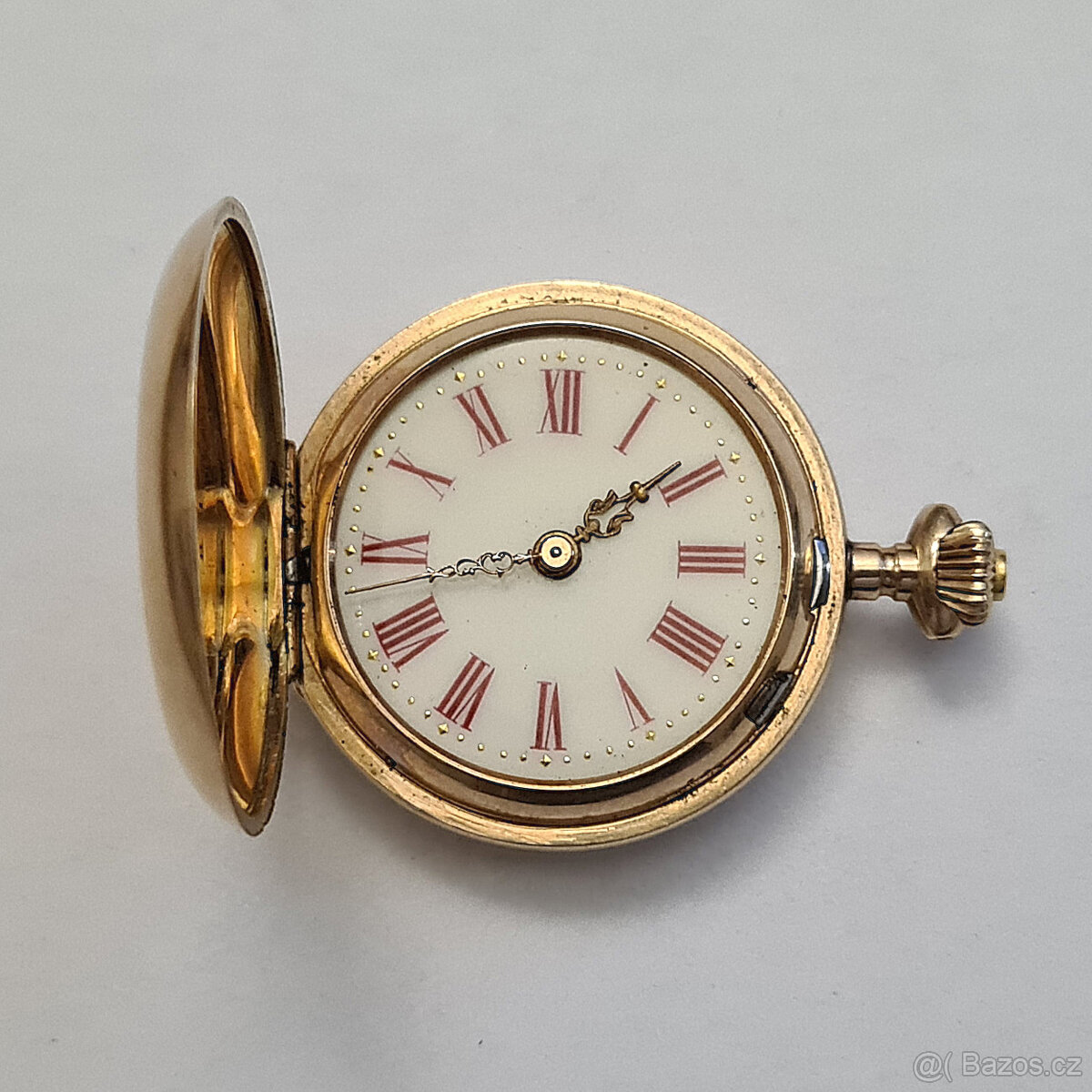 Zlaté 14K tříplášťové hodinky jeptišky R-U, 20,64g, v chodu.