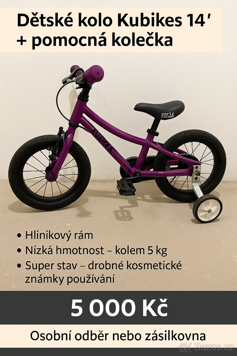 Dětské kolo KuBikes 14”+pomocná kolečka