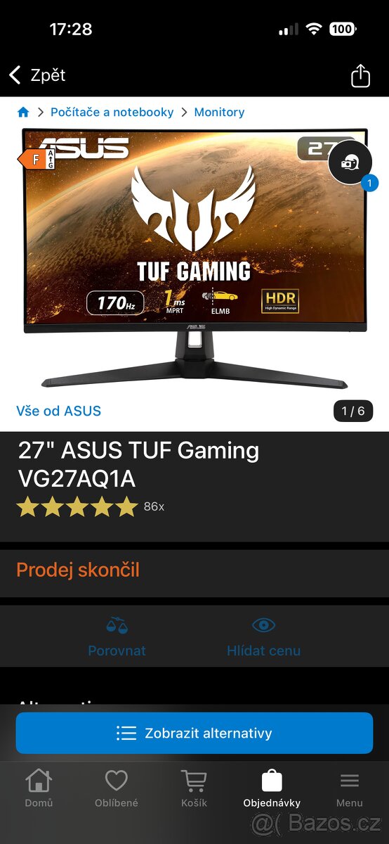 Monitor 27" ASUS TUF Gaming VG27AQ1A