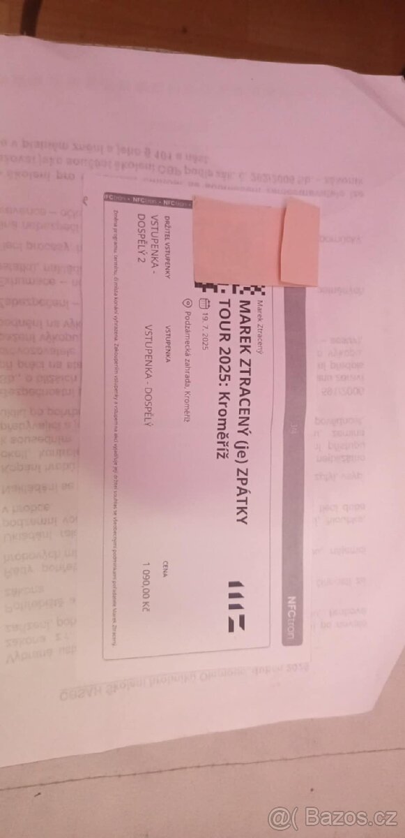 Vstupenka na koncert Marka ztraceného