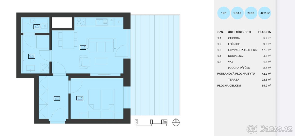 Pronajmu nový byt 2+kk 42m2 v Brně