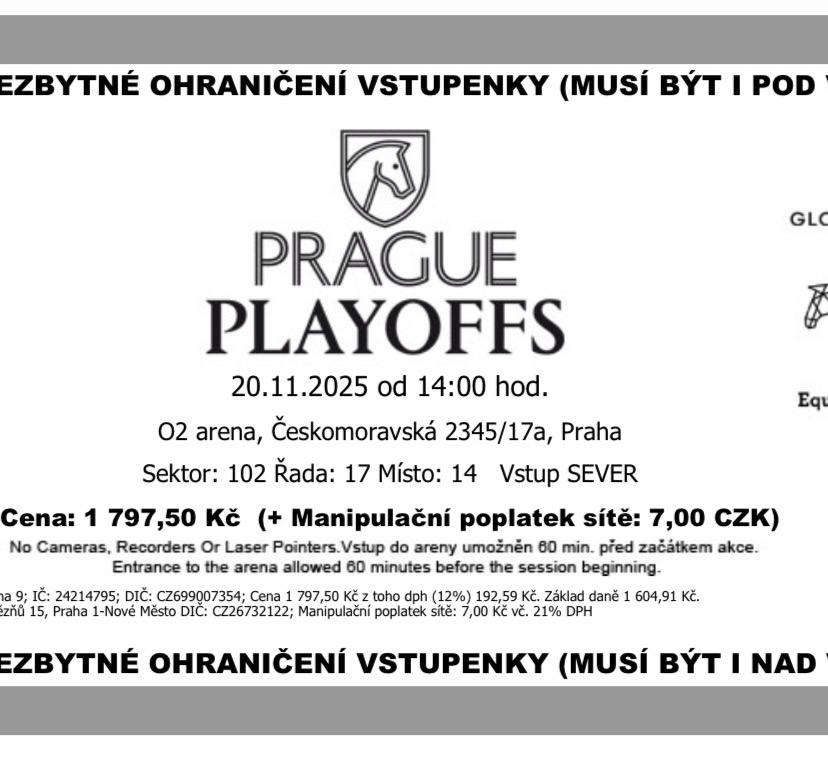 Predám 1 lístok na celý víkend Prague playoffs