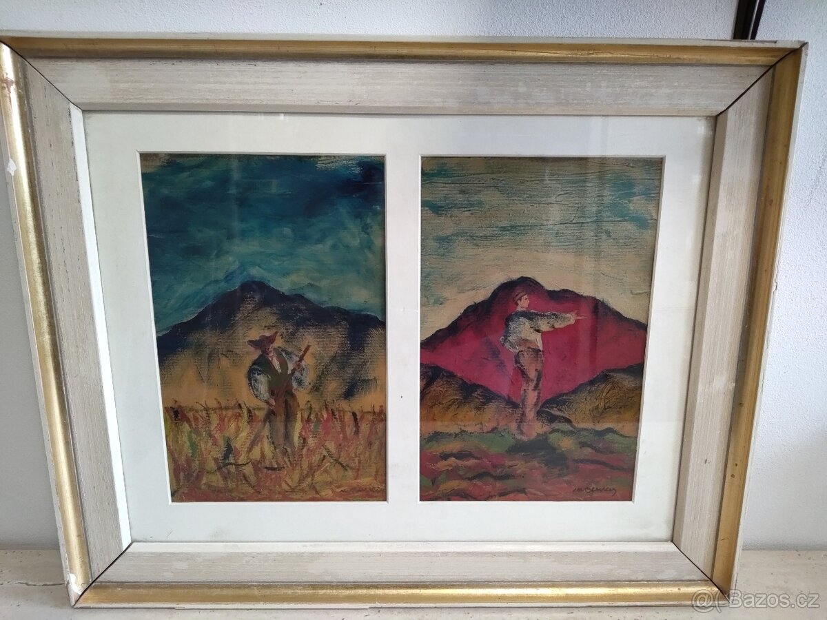 Dvojobraz Benka - Olej, Rolníci 62cm x 50cm