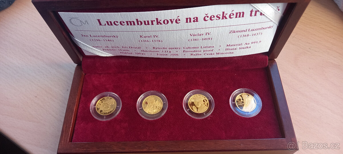 SADA MEDAILÍ LUCEMBURKOVÉ NA ČESKÉM TRŮNĚ , Au 999/12,4 g
