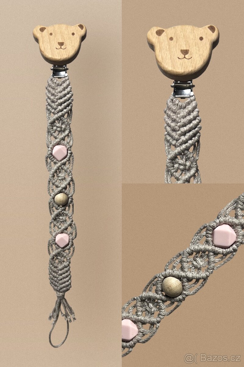Ručně vyráběný klip na dudlík macramé