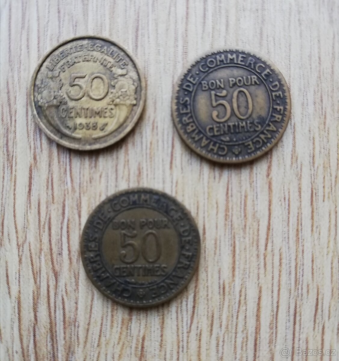 mince 50 centimes 1923, 1927, 1938, za ks