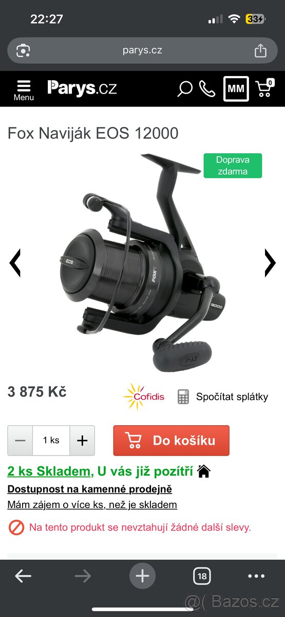 Prut fox Horizon x3 , naviják Fox eos 12000