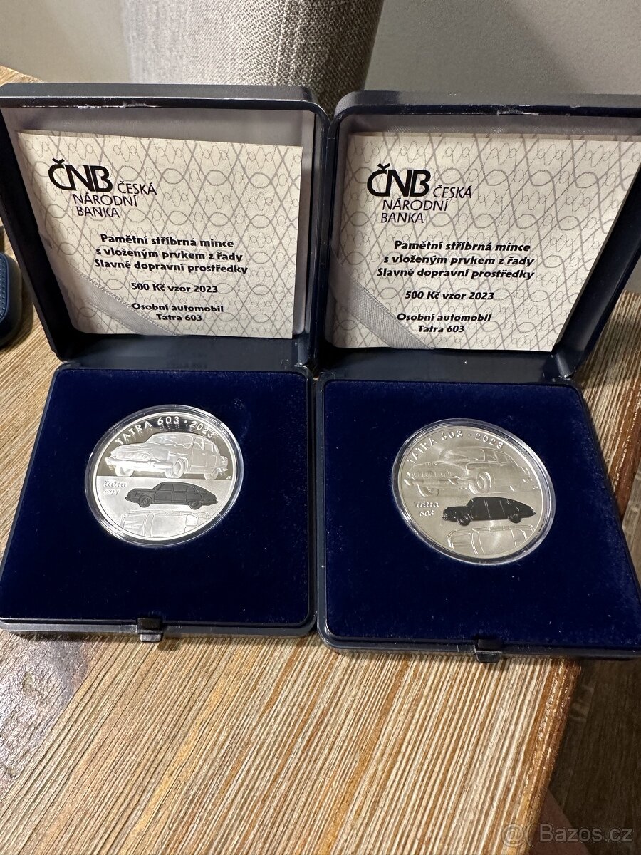 2 ks pamětní mince 500Kč - automobil Tatra 603 proof a bk