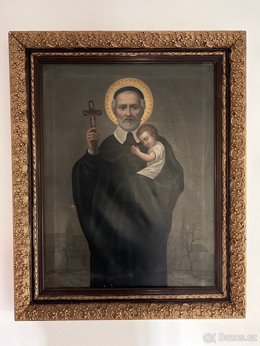 Náboženský obraz-svatý s dítětem, zlacený rám