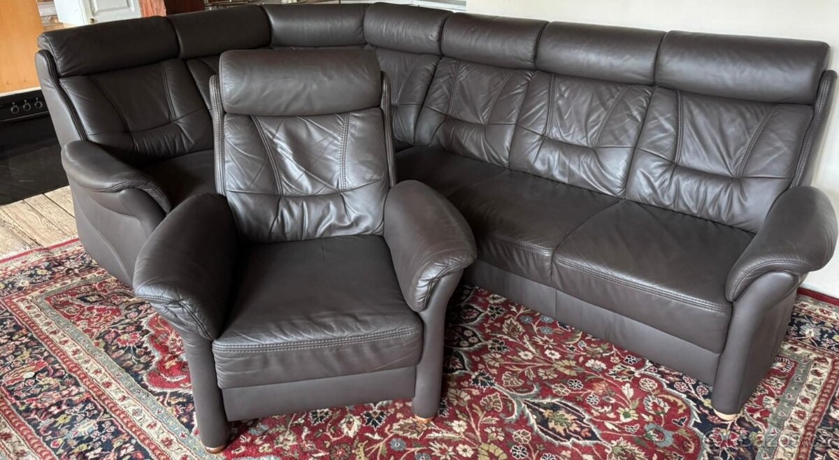 Rohová kožená sedačka s křeslem,5444