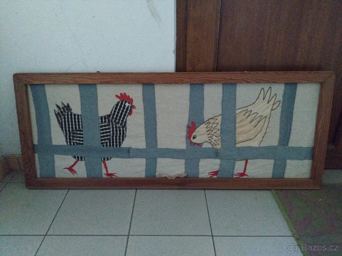 ručně šitý retro obraz slepice