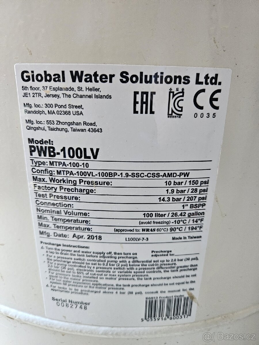 Tlaková nádoba Global Water Solution 100L