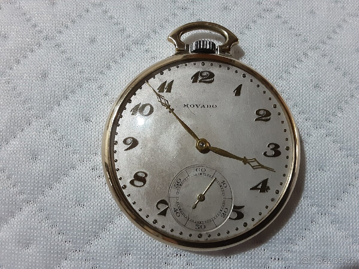 Zlaté 14K starožitné kapesní hodinky MOVADO