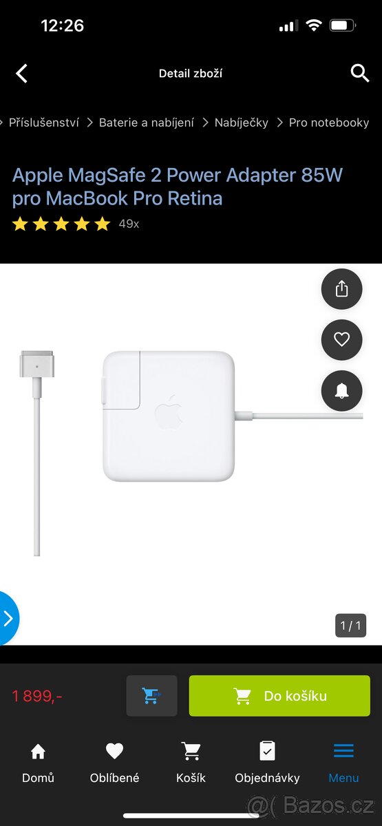 PRODÁM nabíječka Apple MagSafe 2 Power Adapter 85W