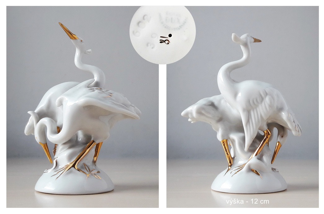porcelánová soška značená volavka