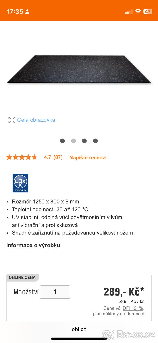 Gumová podlaha podložka do dilny 50m2