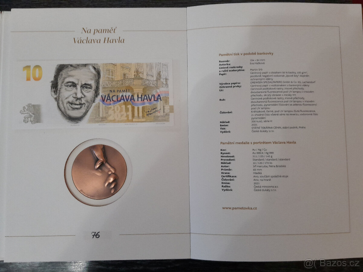 Pamětní bankovka Václav Havel + měděná medaile