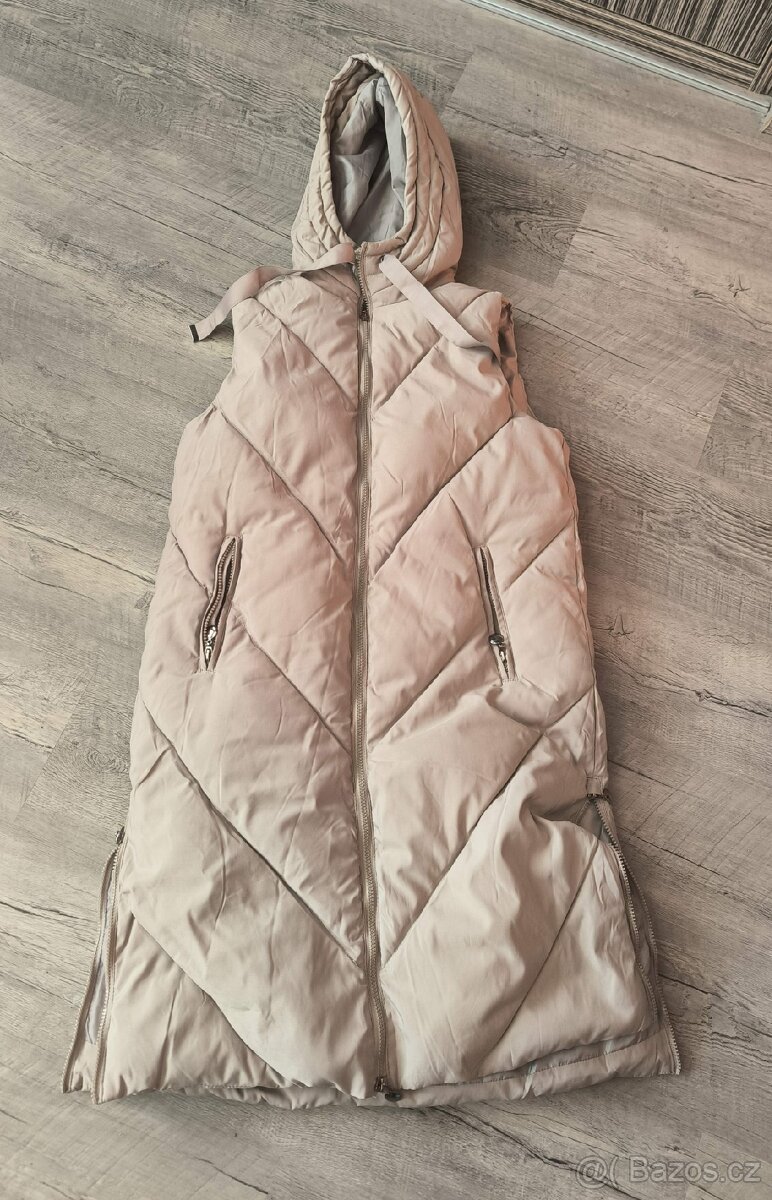 Dlouhá béžová tepla vesta DStreet Zipis